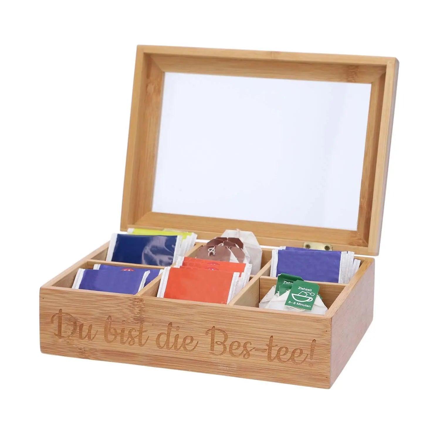 Teebox mit transparentem Deckel und Gravur