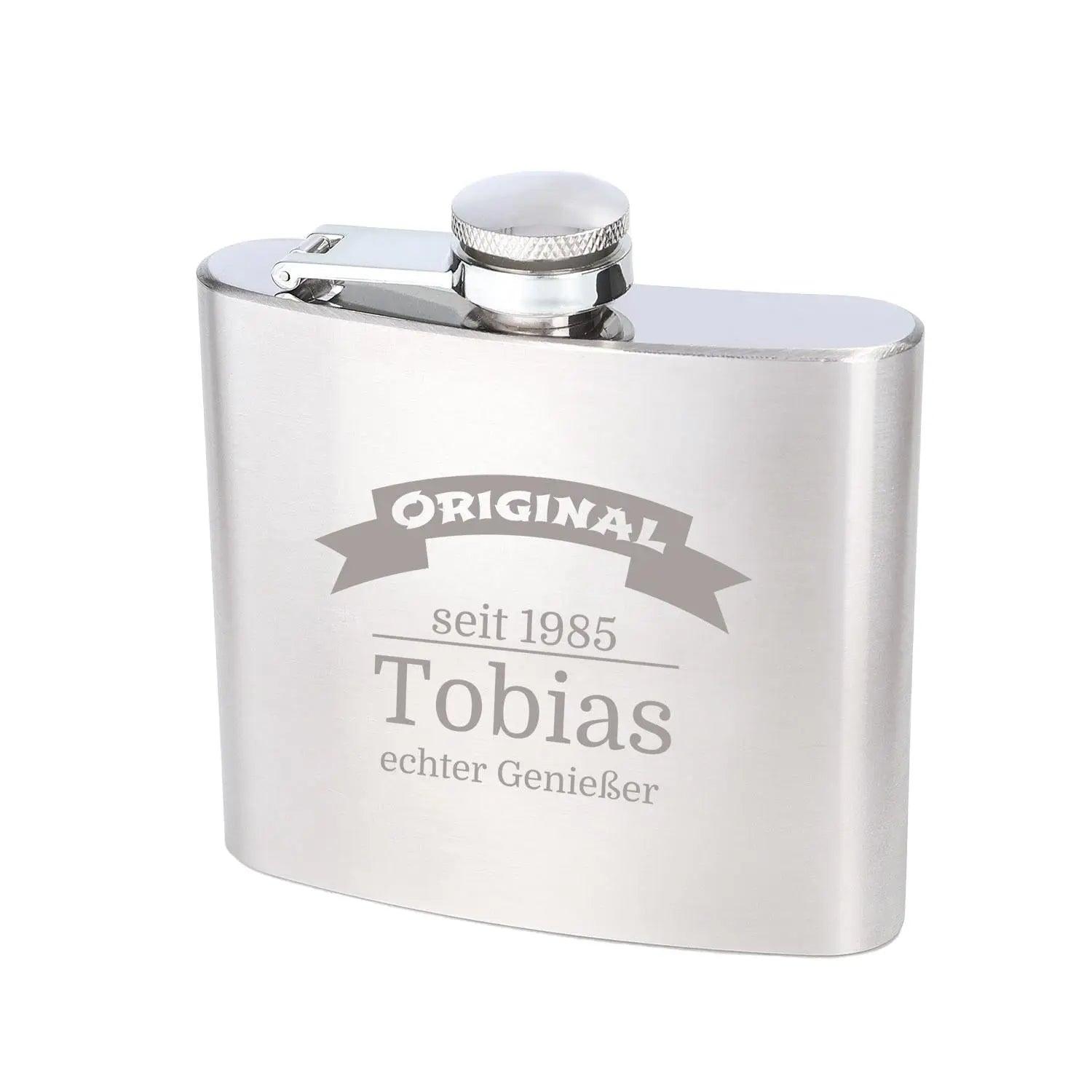 Flachmann mit Gravur 150 ml aus Edelstahl - personalisiertes Geschenk für Männer, Freunde und Kollegen