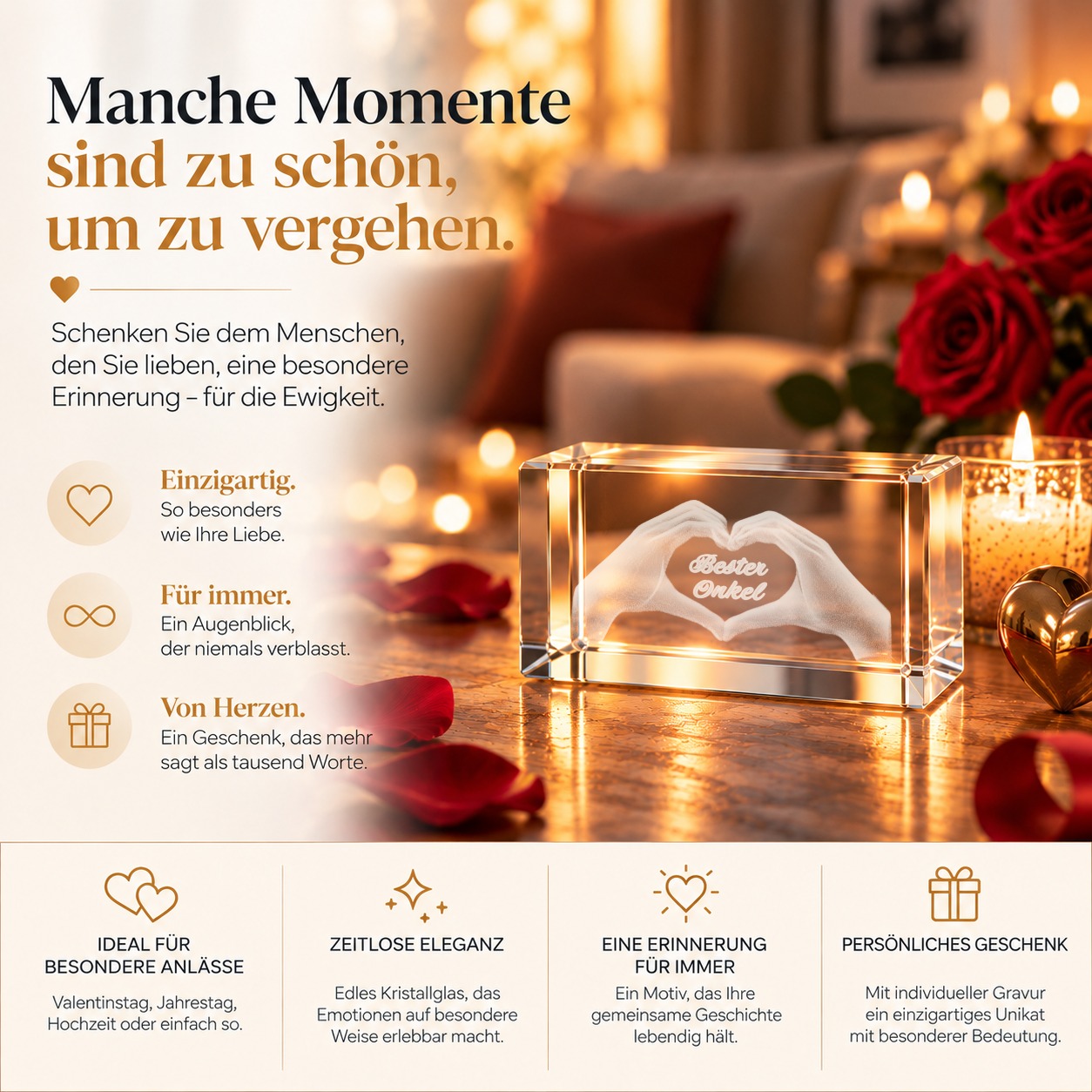 Glaskristall Bester Onkel als Geschenk für den Onkel mit Geschenkbox