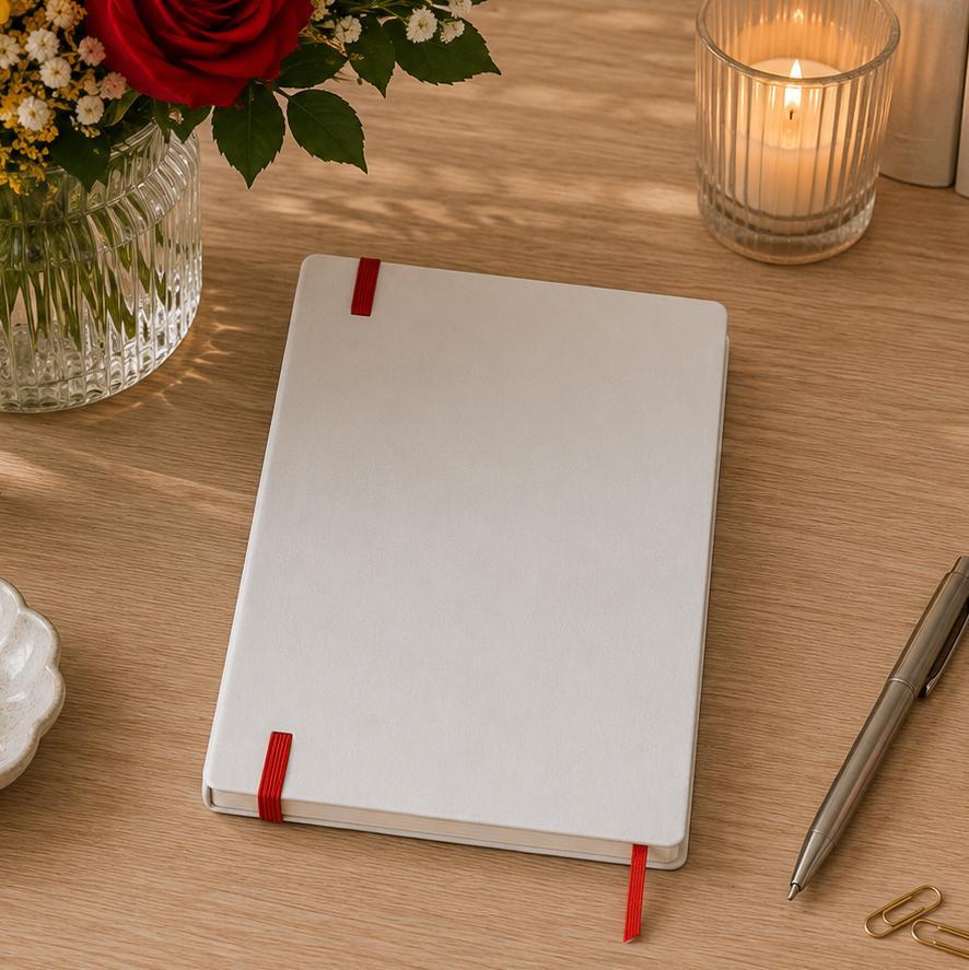 Notizbuch personalisiert Weiß / Rot Metallic - DIN A5 mit Gravur