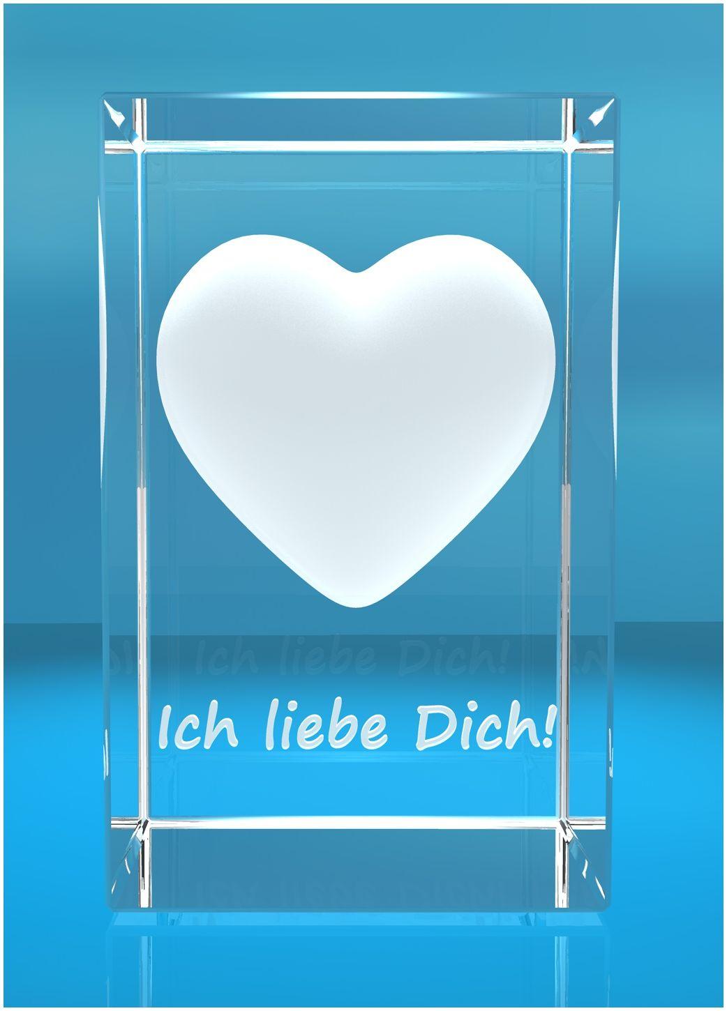 3D-Glaskristall Herz mit Schriftzug "Ich liebe Dich!"