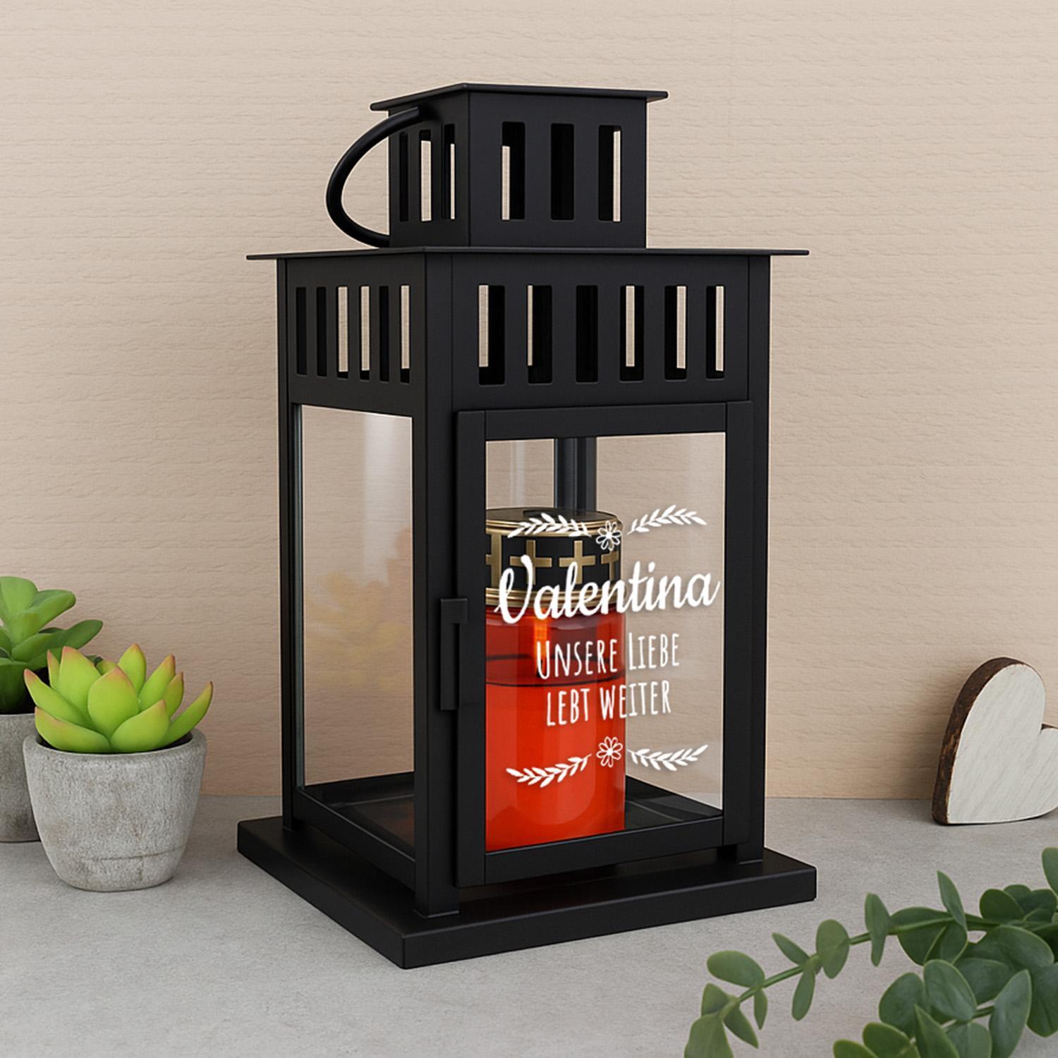 Grablaterne mit Gravur in Schwarz - personalisierte Grablampe groß