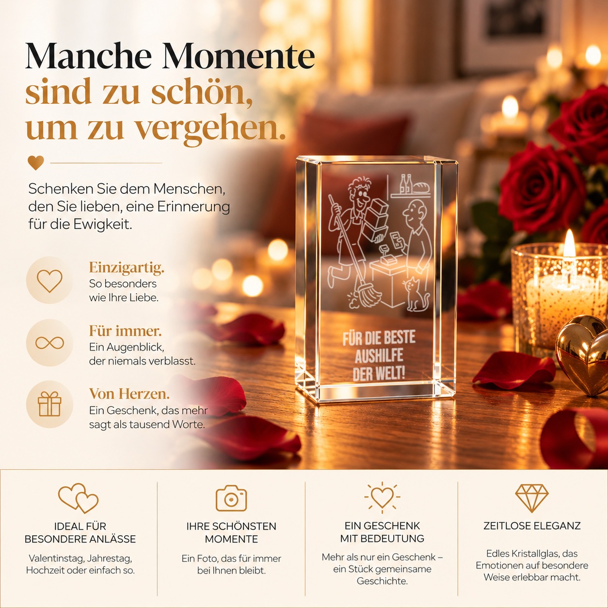 Glaskristall Aushilfe aus optischem Kristallglas als Geschenk mit Geschenkbox mit Magnetverschluss